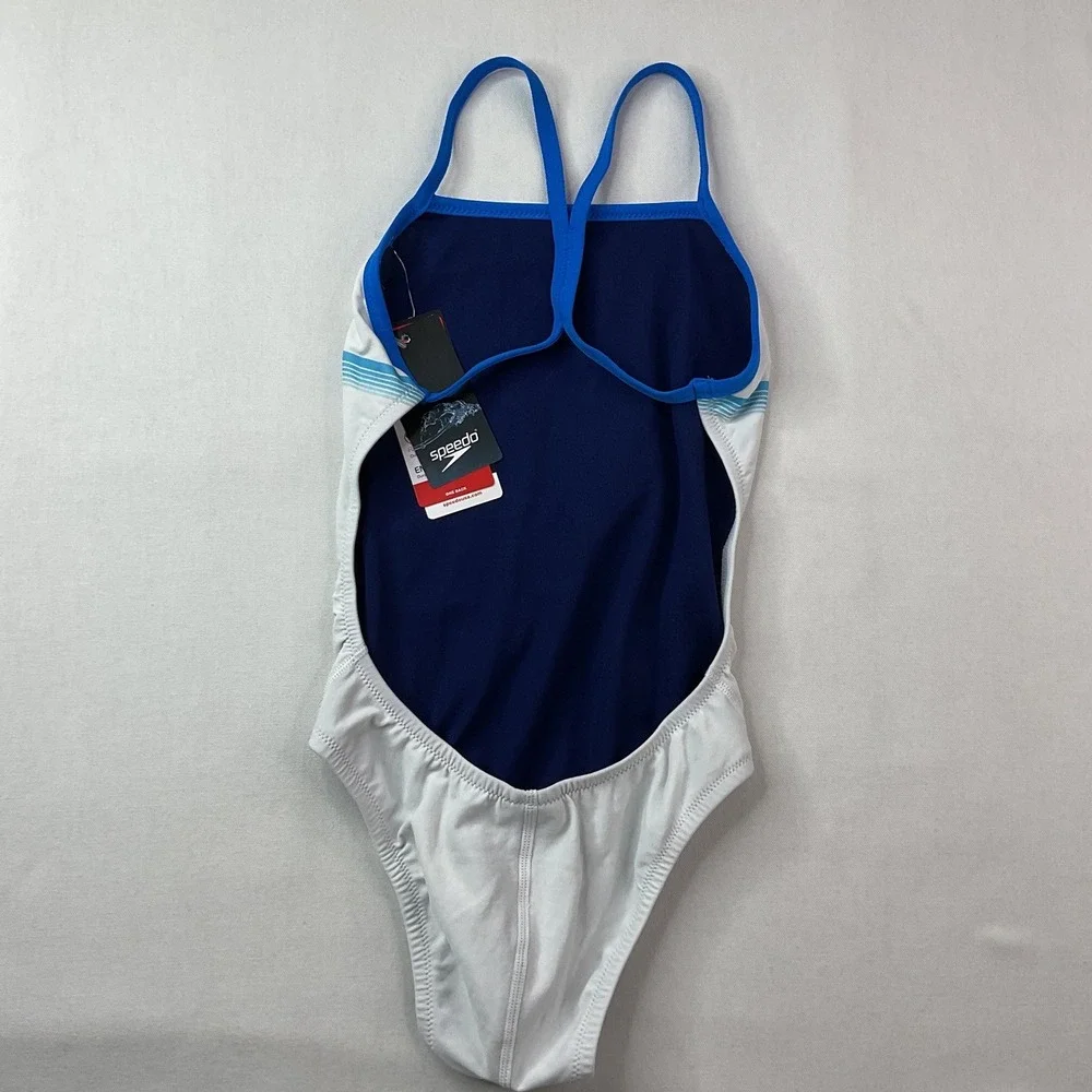 Speedo Kids Endurance+ Paradise One Piece Swimsuit White Blue Size 22 NWT